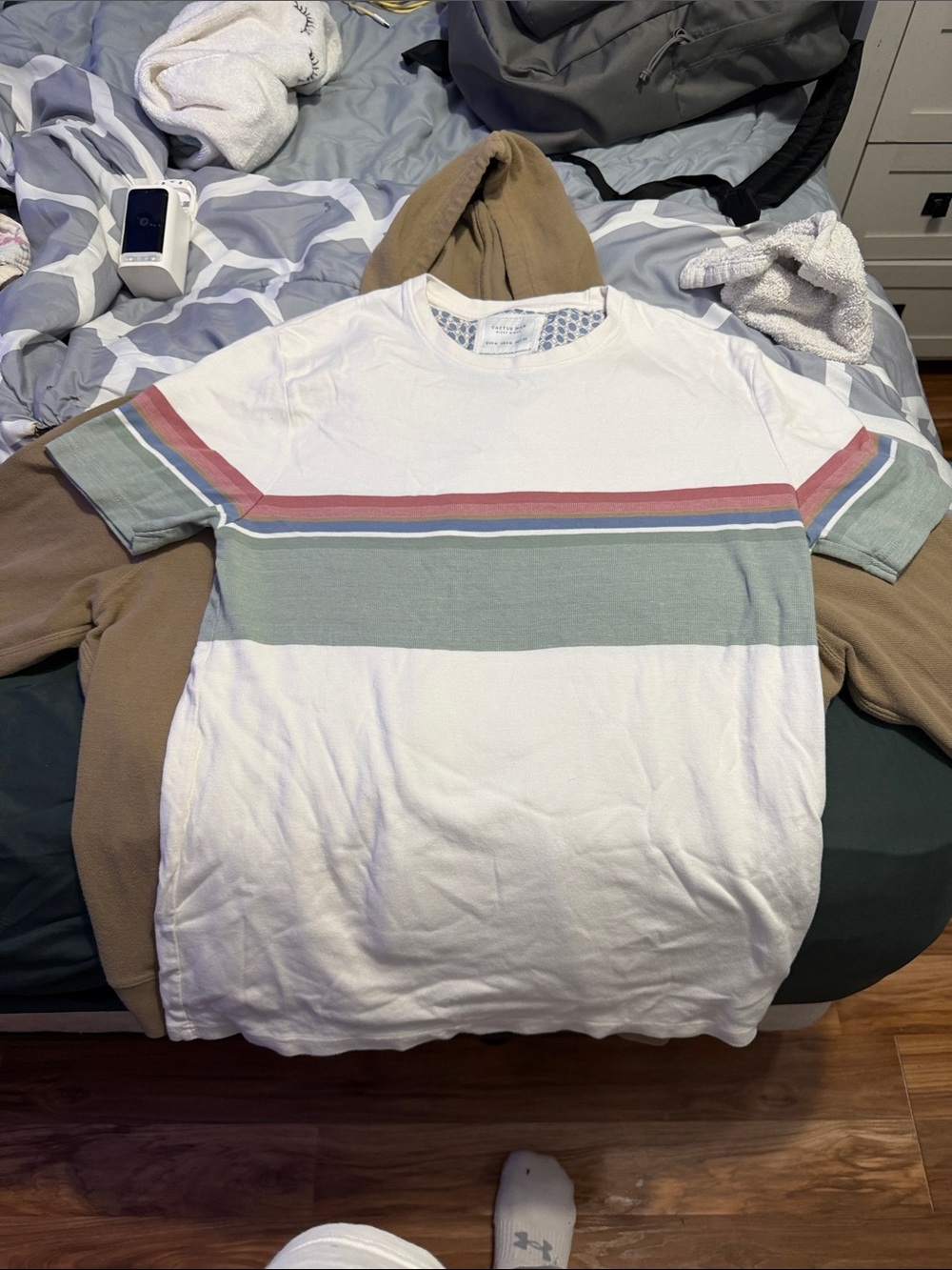 Short-Sleeve Crewneck Tee with Sage and Rose Stripes